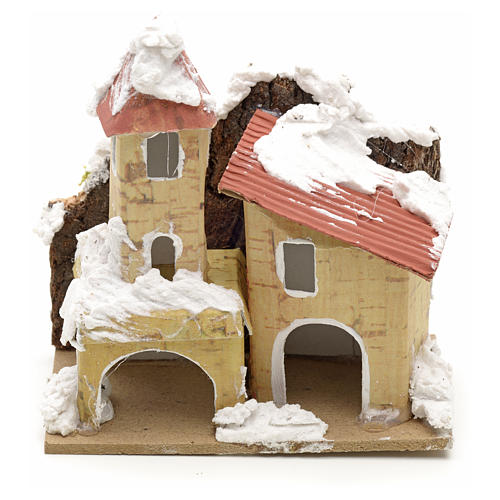 Nativity setting, houses covered with snow 10x6cm 1