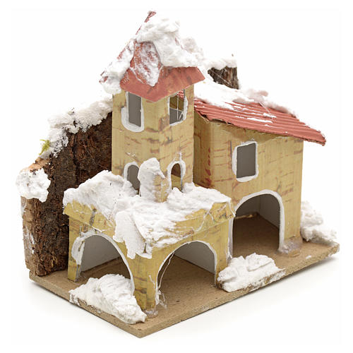Nativity setting, houses covered with snow 10x6cm 2