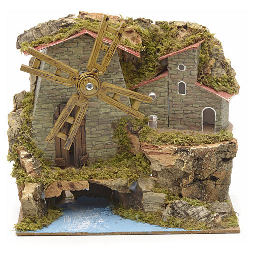 Nativity setting, wind mill with river and village 17x18x10,5cm 1