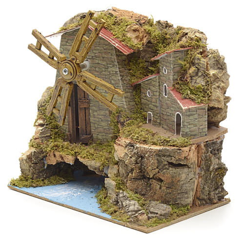 Nativity setting, wind mill with river and village 17x18x10,5cm 2