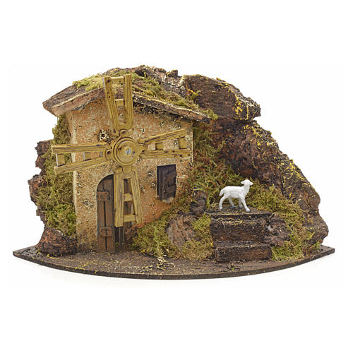 Wind mill for nativities with farmhouse and rocks 14x23x14cm 1