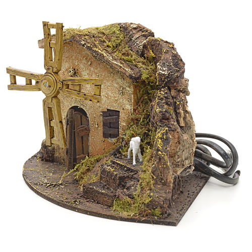 Wind mill for nativities with farmhouse and rocks 14x23x14cm 2