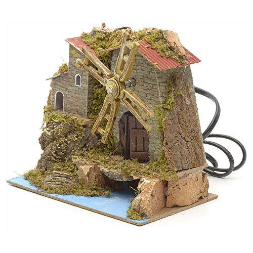 Nativity wind mill with river and village 16x18x11cm 2