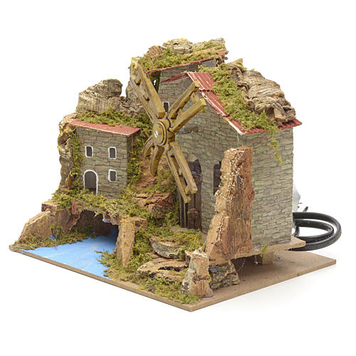 Mulino a vento presepe con fiume e borgo 15x20x15 2