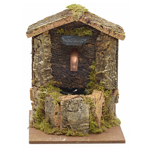 Nativity fountain with roofing made of cork 12x9x10cm 1