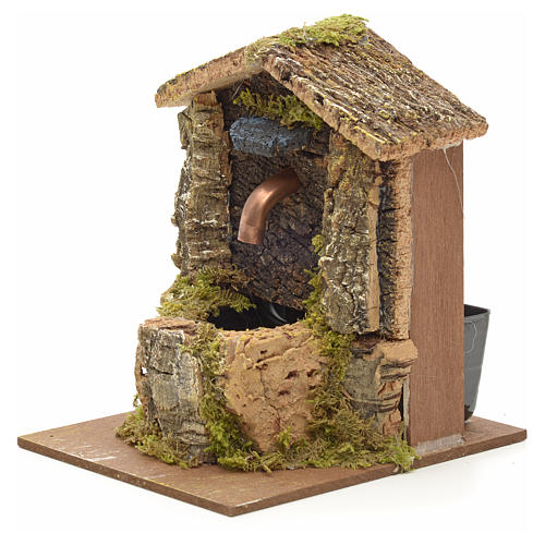 Nativity fountain with roofing made of cork 12x9x10cm 2