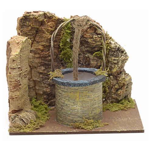 Brunnen für Krippe mit Wand aus Kork 13x15x10 cm 1