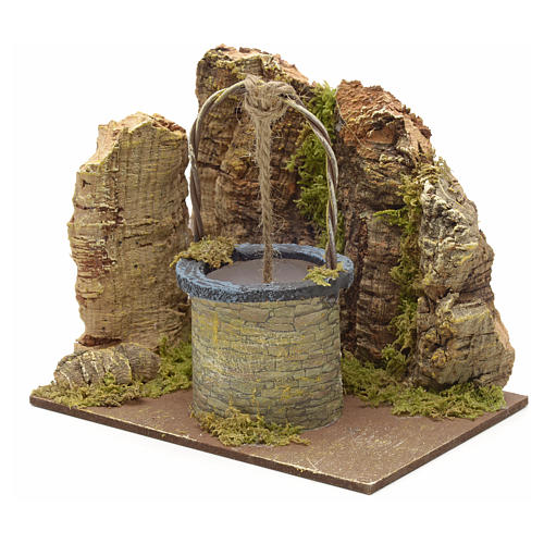Brunnen für Krippe mit Wand aus Kork 13x15x10 cm 2