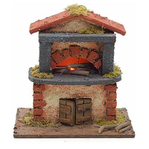 Nativity accessory, electric wood-fired oven with red roofing 14 1