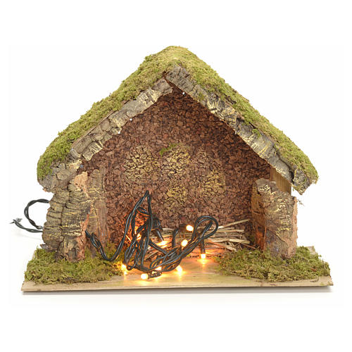 Nativity stable with lights and pointed roof 24x32x18cm 1