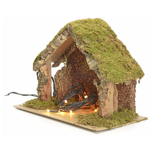 Nativity stable with lights and pointed roof 24x32x18cm 2