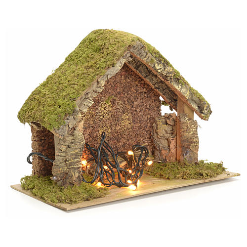 Nativity stable with lights and pointed roof 24x32x18cm 3