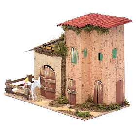 Häuser, Szenen und Geschäfte für Krippe: Abgelegenes Haus mit Geflügel und Esel 20x28x15 cm