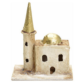 Maisons, milieux, ateliers, puits: Décor crèche minaret avec tour 13x10x6cm