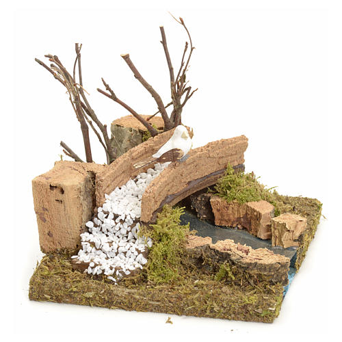 Brücke auf Bach mit Vögelchen 13x16x13 cm 2