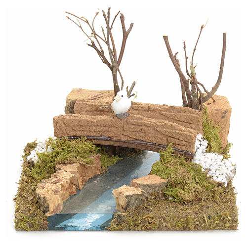 Nativity setting, bridge on stream with bird 13x16x13cm 1