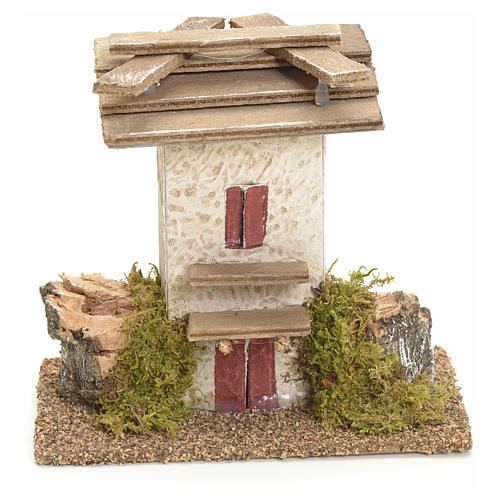 Nativity setting, rustic house with rocks and moss 11x11x6cm 1