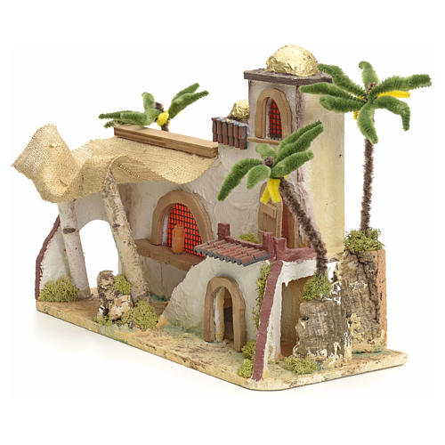 Nativity setting, stuccoed Arabian house with jute curtain 30x43 2