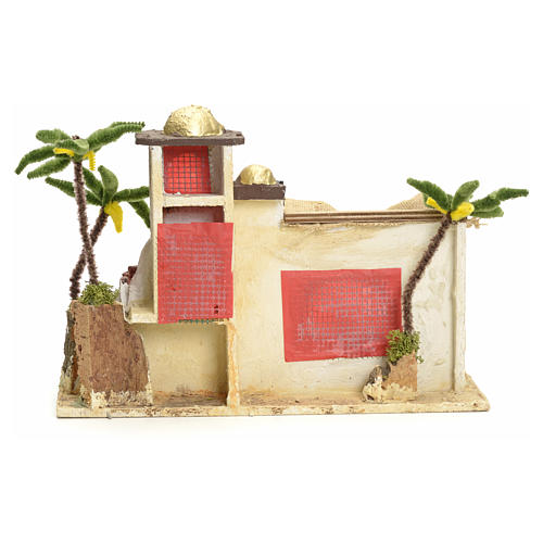 Nativity setting, stuccoed Arabian house with jute curtain 30x43 4