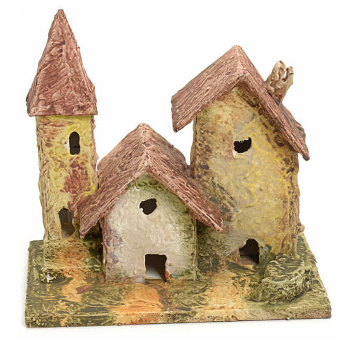 Nativity setting, stuccoed houses with bell tower 1