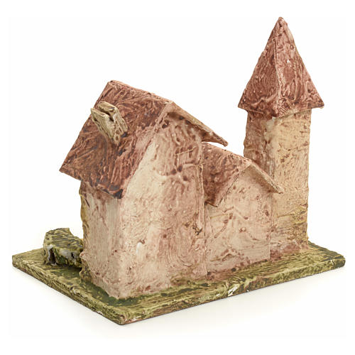 Nativity setting, stuccoed houses with bell tower 3
