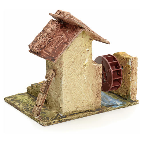 Nativity setting, house with mill in stuccoed wood 3