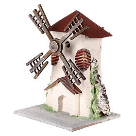 Electric wind mill in stuccoed wood 18x13x10cm for nativities