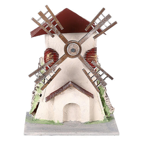 Electric wind mill in stuccoed wood 18x13x10cm for nativities 1