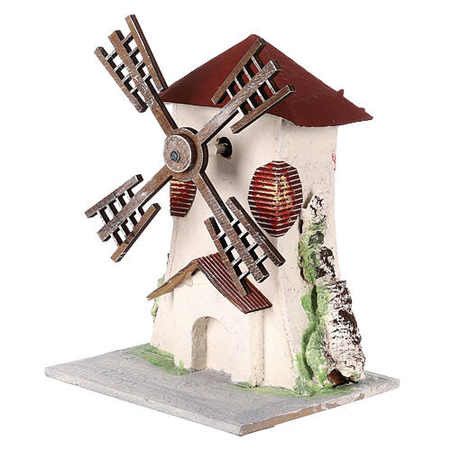Electric wind mill in stuccoed wood 18x13x10cm for nativities 2