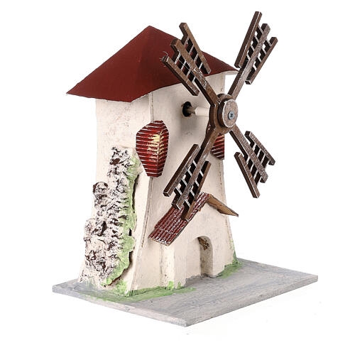 Electric wind mill in stuccoed wood 18x13x10cm for nativities 3