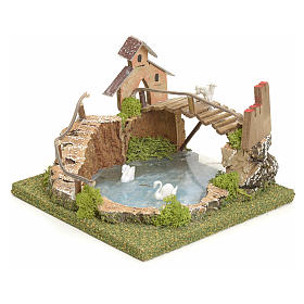 Krippe Brücken: Bergsee mit Brücke und Tieren Krippe Brücken: Bergsee mit Brücke und Tieren