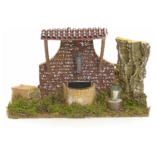 Nativity setting, fountain in wood and cork 10x21x13cm 1
