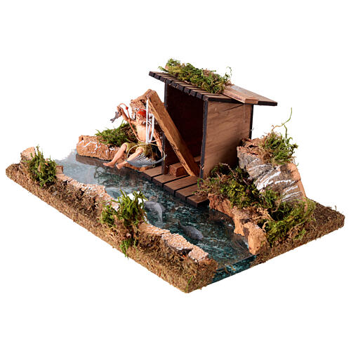 Bras de rivière avec cabane et pêcheur 3
