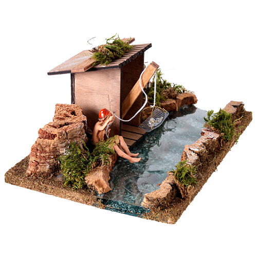 Bras de rivière avec cabane et pêcheur 4