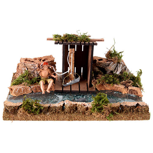 Nativity setting, river with fisherman's hut 1