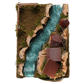 Ponts, ruisseaux, palissades pour crèche: Village sur berge de rivière pour crèche