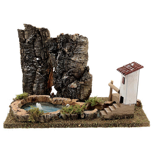 Nativity setting, pond with rocks and swans 5