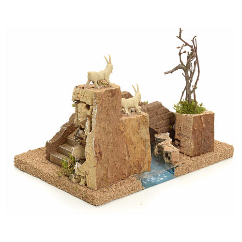 Pont sur rivière pour crèche avec chèvres 3