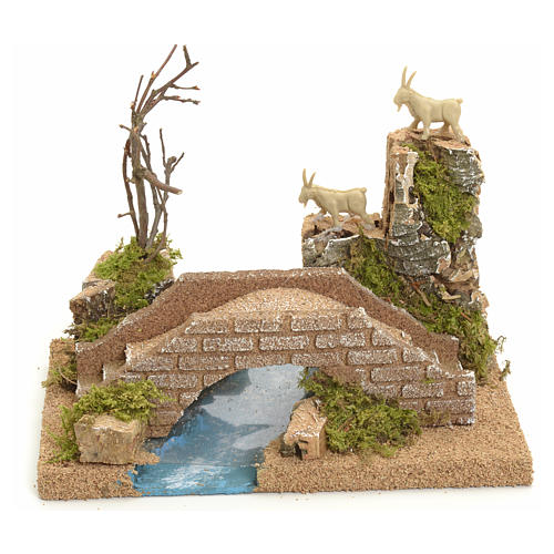 Nativity setting, bridge on river with goat 1