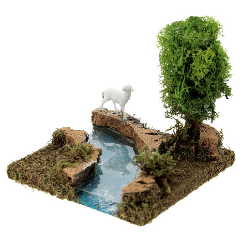 Nativity setting, river turn with tree and sheep 3