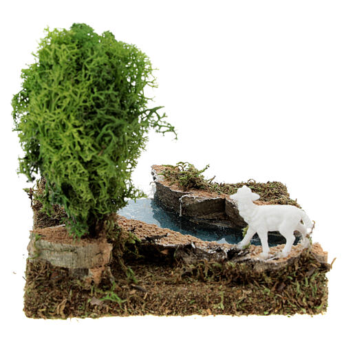 Nativity setting, river turn with tree and sheep 5