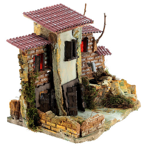 Nativity setting, rustic village with electric fountain 3