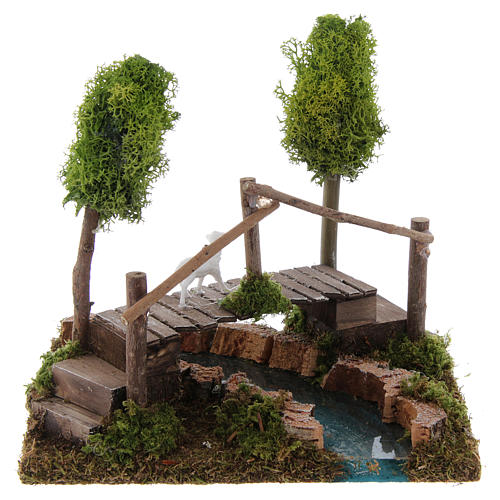 Fuente con puente y árbol de liquen 4