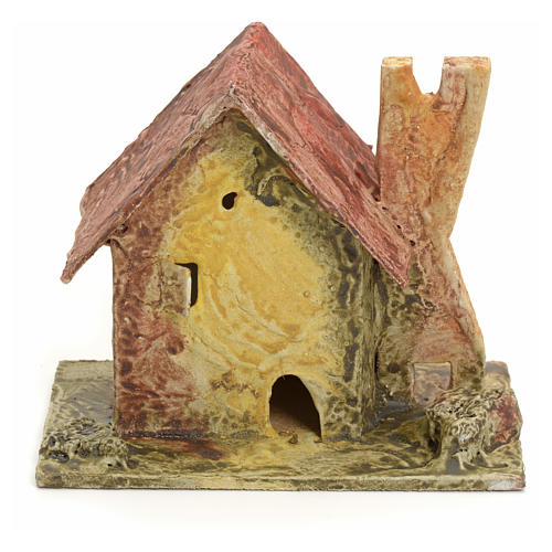 Nativity setting, house with small tower in stuccoed wood 1