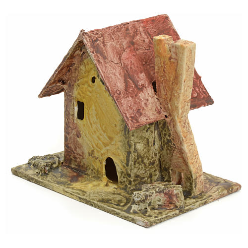 Nativity setting, house with small tower in stuccoed wood 2