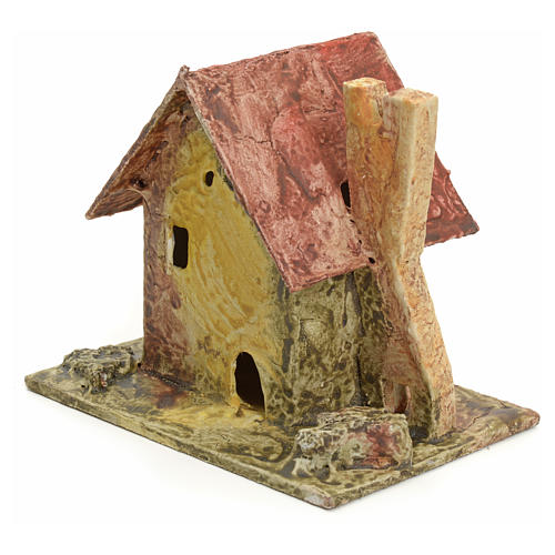 Casa con piccola torre per presepe legno stuccato 2