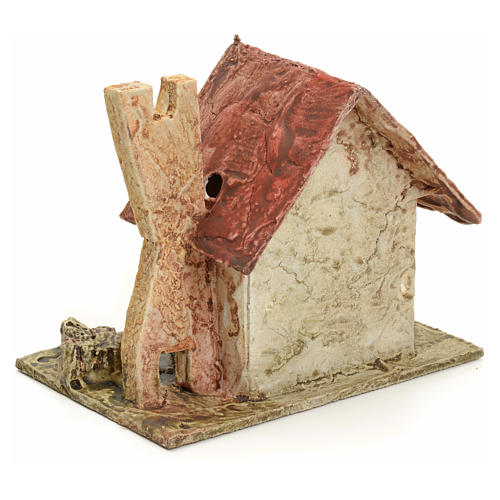Nativity setting, house with small tower in stuccoed wood 3