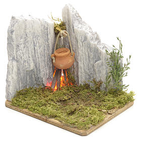 Nativity setting, resin fire in the rocks
