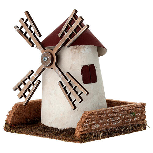 Mulino a vento in legno stuccato per presepe 15x14x14 2