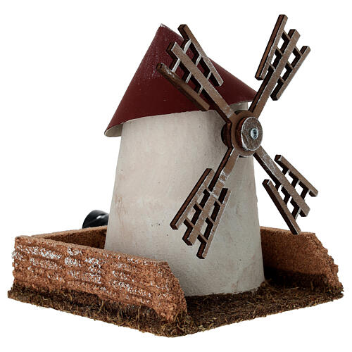 Mulino a vento in legno stuccato per presepe 15x14x14 3